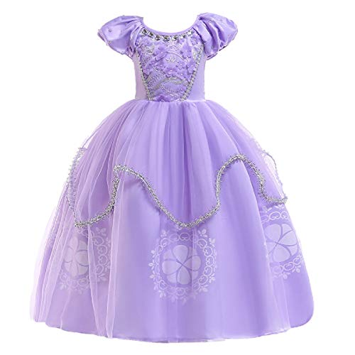 MYRISAM Vestidos de Princesa Sofia para Niñas Disfraz de Carnaval Rapunzel Traje de Halloween Navidad Cumpleaños Fiesta Ceremonia Aniversario Cosplay Vestir con Accesorios 4-5 años