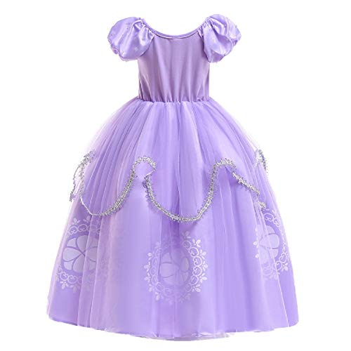 MYRISAM Vestidos de Princesa Sofia para Niñas Disfraz de Carnaval Rapunzel Traje de Halloween Navidad Cumpleaños Fiesta Ceremonia Aniversario Cosplay Vestir con Accesorios 4-5 años