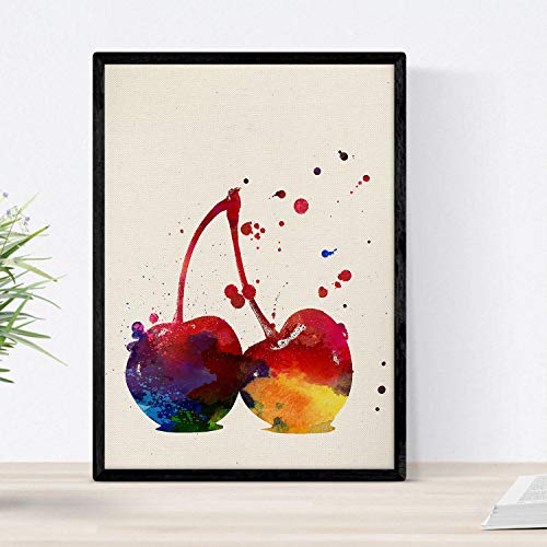 Nacnic Poster de Cerezas con diseño Acuarela. Mix de láminas con Estilo Acuarela para decoración de Interiores. Tamaño A4