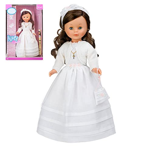 Nancy - Muñeca vestida de Primera Comunión, morena, con vestido blanco, de estilo clásico, para colección y regalar, Famosa (700011490)