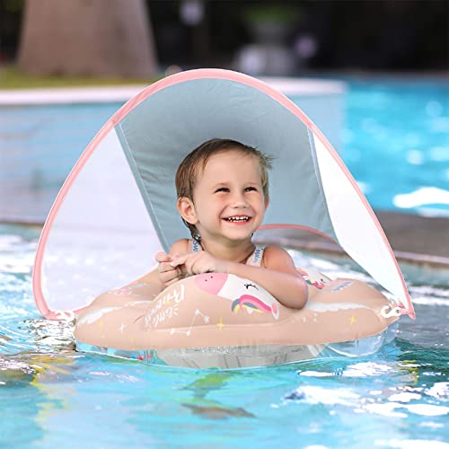 Natación para Bebés, Anillo Natación para Bebés con Asiento, Piscina para Bebés con Toldo Protección Solar UV UPF 50+ Extraíble, Entrenador Natación para 3-36 Meses