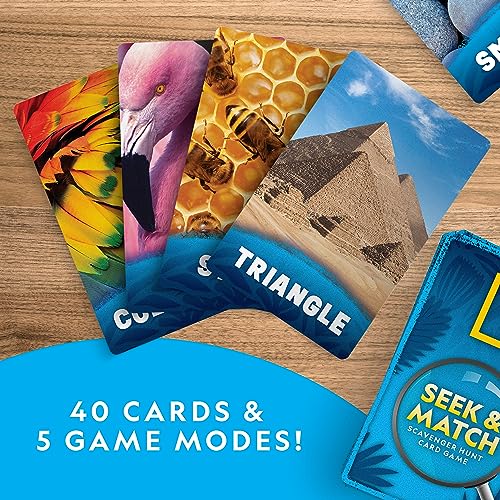 NATIONAL GEOGRAPHIC Juego de cartas de búsqueda del tesoro para niños: busca y combina objetos de 40 tarjetas de tamaño jumbo, juegos de campamento, actividades de viaje por carretera para niños,