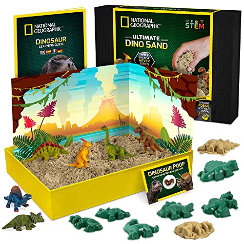 National Geographic Ultimate Dino - Arena cinética para niños, juguetes de arena para niños con 6 impresionantes moldes y figuras | Arena de dinosaurio STEM para niños | Juguetes creativos para niñas