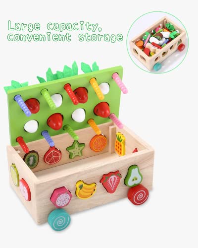 NEFLSI Juguetes Montessori 2 en 1, Juguetes de Madera Juguetes para Apilar y Encajar Juguetes Puzzles Juego de Pescar Juego Educativo Regalos para Regalos de Cumpleaños Navidad de Niños de 3-5 Años