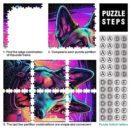 Neon War Dogs Puzzle 1000 Piezas Rompecabezas de Madera para Adultos Familia 14.96 x 20.47 Pulgadas Puzzle para Adultos