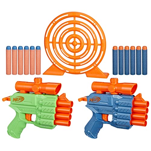 Nerf Elite 2.0 - Juego de Objetivos Face Off - 2 lanzadardos, Objetivo y 12 Dardos Nerf Elite - Lanzador de Dardos de Espuma para niños y niñas - Juegos en Exteriores