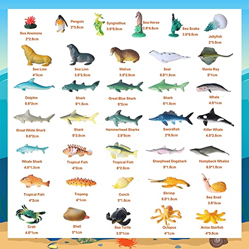 Nesloonp Animales de Juguete, Surtido DE 36Mini Figuras de Animales Marinos, Fauna Submarina Realista para Jugar en el Baño, Proyecto de Ciencia Regalo cumpleaños para niños pequeños