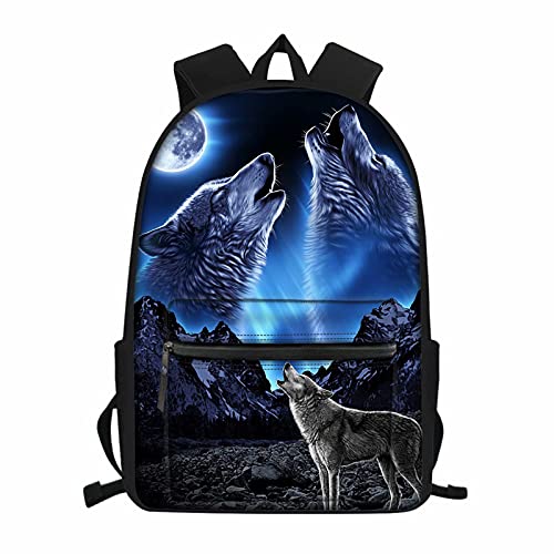 NETILGEN Mochila para niños y niñas, mochila para libros escolares, mochila personalizada para el regreso a la escuela, Lobo aullando azul, Taille unique