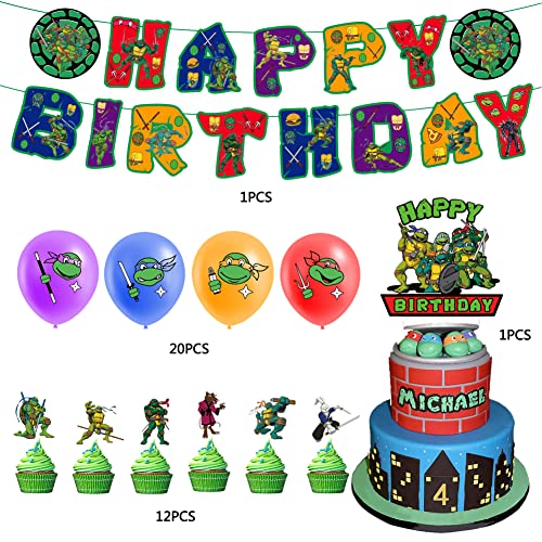 Ninja Turtles Decoración,34PCS Globos de Cumpleaños Ninja Turtles, Suministros de Fiesta de cumpleaños de Ninja Turtles, Ninja Turtles Temática Globos Decoración para Niños Cumpleaños Fiestas Decoraci