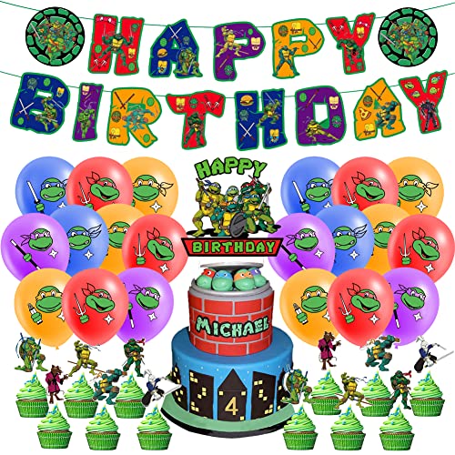 Ninja Turtles Decoración,34PCS Globos de Cumpleaños Ninja Turtles, Suministros de Fiesta de cumpleaños de Ninja Turtles, Ninja Turtles Temática Globos Decoración para Niños Cumpleaños Fiestas Decoraci