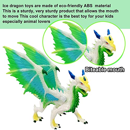 Niños Dragon Figure Model,Plastic Figure Realistic Dragon Model Collection Juguete Educativo de dragón para decoración del hogar(Dragón de hielo verde)