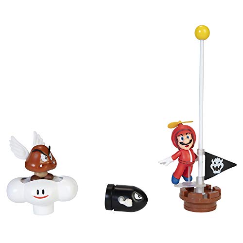 Nintendo Super Mario – Diorama en la Nube con 3 Figuras 6 cm y 2 Accesorios Accionables – La Bandera y la Nube son Accionables – Juguete para Niños 3 años +