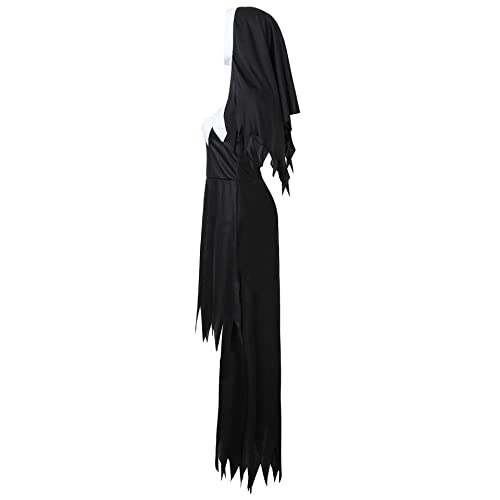 NISHIWOD Disfraz de Monja Halloween para Mujer Cosplay, Disfraz de Fiesta Terrorífico, Disfraz de Monja de Infierno Vestido Guantes Sombreros XL A