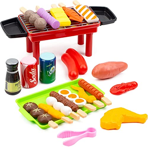 NIWWIN Juego de Juguetes para Barbacoa para niños, Juego de Cocina, Pretend Play Food Grill Set Juguetes para niños pequeños Regalos para niños y niñas (22 Piezas)