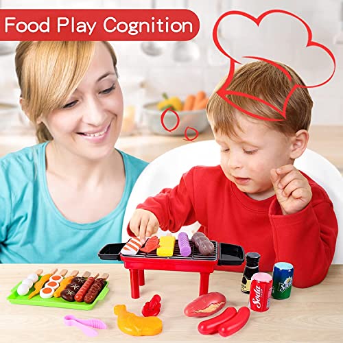 NIWWIN Juego de Juguetes para Barbacoa para niños, Juego de Cocina, Pretend Play Food Grill Set Juguetes para niños pequeños Regalos para niños y niñas (22 Piezas)