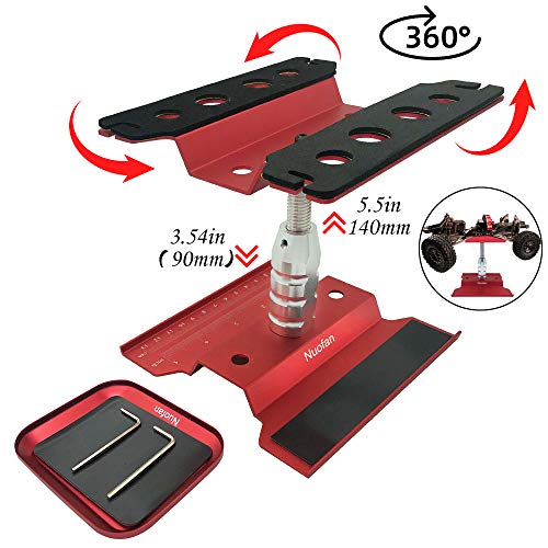 Nuofan RC Car Work Stand Aluminum Repair Workstation 360 Degree Rotation Lift Lower w/Screw Tray for 1/8 1/10 1/12 1/16 Scale Traxxas TRX4 Axial Arrma Redcat Losi RC Crawler Monster Truck Buggy