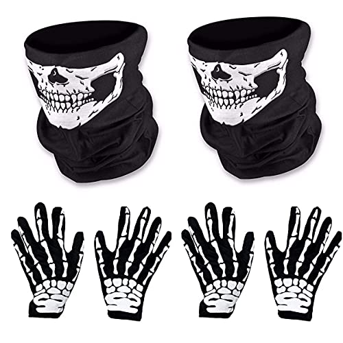 O-Kinee 2 Pares de Mascara Disfraz Halloween de Calavera y Guantes de Esqueleto para Adultos Halloween Danza Fiesta de Disfraz