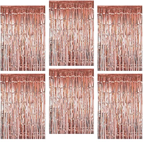 O-Kinee Cortina de Oropel Oro Rosa,Metálica Foil Fringe Cortinas Flecos,6Piezas Brillante Metálico Cortina Cumpleaños,Aluminio Lamina Cortinas Dorada Fiesta Puerta Ventanas Decoración(1m*2m)