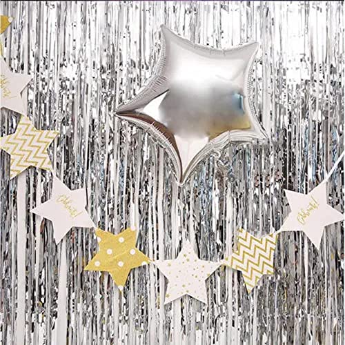 O-Kinee Cortina de Oropel Plata,Metálica Foil Fringe Cortinas Flecos,6Piezas Brillante Metálico Cortina Cumpleaños,Aluminio Lamina Cortinas Dorada Fiesta Puerta Ventanas Decoración(1m*2m)