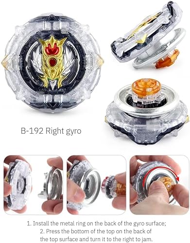 OBEST Bley Peonzas de Batalla con Lanzador Niños Juguetes Regalos, B-195, B-193, B-192, B-191, 4Pcs Metal Fusion de Combate Estallido Turbo Burst Gyro Spinners y 2 Launchers Blade Set