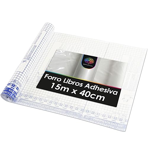 OfficeTree Rollo Forro Libros Adhesivo 15m x 40cm 60 μ Fuerte - Rollo para Forrar Libros Autoadhesivo - Protector Libros - Forro Libros Autoadhesivo Transparente - Fabricado en Alemania