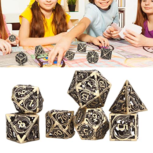 OKJHFD Juego De Dados De Metal De 7 Piezas, Juego De Dados Huecos para Mazmorras, Dados Poliédricos Huecos para Juegos De rol De Mesa épicos, para Adolescentes, Adultos, Familiares Y Amigos