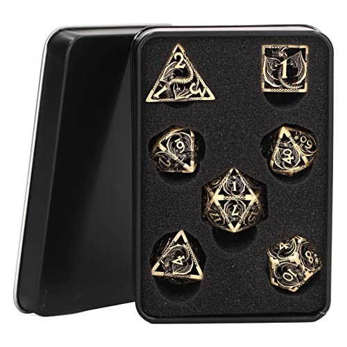 OKJHFD Juego De Dados De Metal De 7 Piezas, Juego De Dados Huecos para Mazmorras, Dados Poliédricos Huecos para Juegos De rol De Mesa épicos, para Adolescentes, Adultos, Familiares Y Amigos