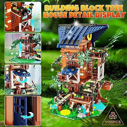 OKKIDY Tree House Building Toys, Friends Treehouse Building Blcok STEM Creative Forest House Street View Sets 4 Seasons in 1 Tree House Display for 6 7 8 9 10+ Kids Christmas Birthday Gift (1155