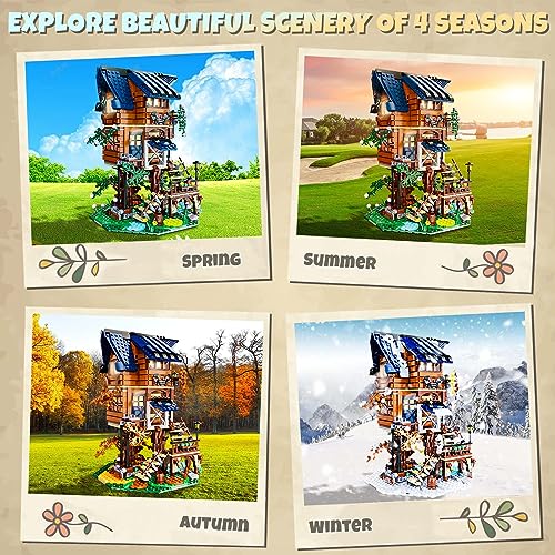 OKKIDY Tree House Building Toys, Friends Treehouse Building Blcok STEM Creative Forest House Street View Sets 4 Seasons in 1 Tree House Display for 6 7 8 9 10+ Kids Christmas Birthday Gift (1155