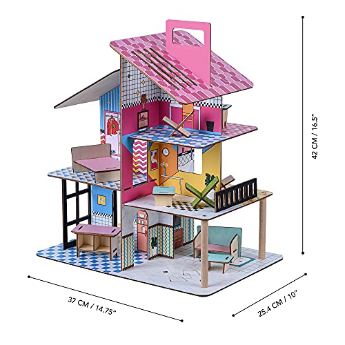 Olivia's Little World Teamson Kids Casa De Muñecas De Madera, Muñecas De 3,5" & 12 Accesorios TD-13260C