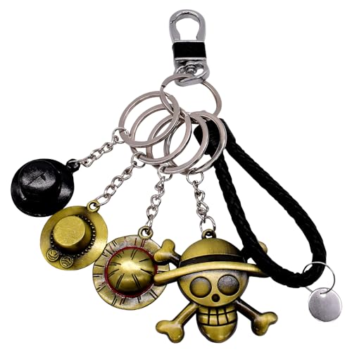 Onee-Piece Llaveros, Luuffy Sombrero Paja de Colgante Llavero Creativo Caricatura Temática Keychain Accesorios de Cosplay Anime Llavero de Juguete Llavero Decorativo para Fanáticos Amigos Seres…