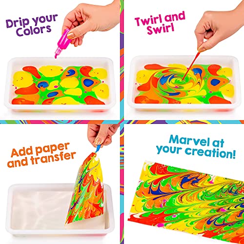 Original Stationery Kit Arcoíris de Arte Marmolado con Pinturas, Rainbow Marbling Kit Efecto Mármol - Kit de Pintura para Niños - Arte y Manualidades Infantiles Regalos Niños Niñas