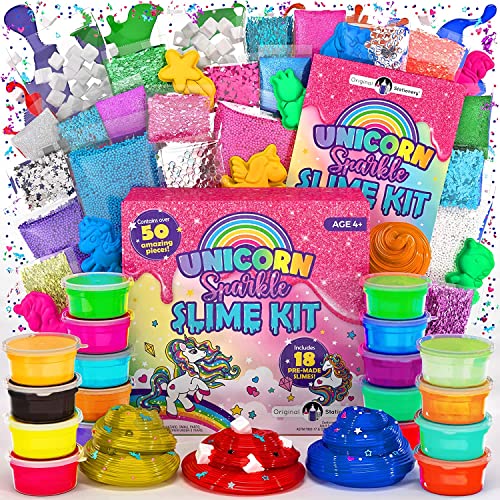 Original Stationery Unicorn Sparkle Slime Kit - Kit de Slime de Unicornio Brillante, Set Completo de 50 Piezas de Unicornio con 18 Tarros de Slime Ya Hecho - Regalos Niños