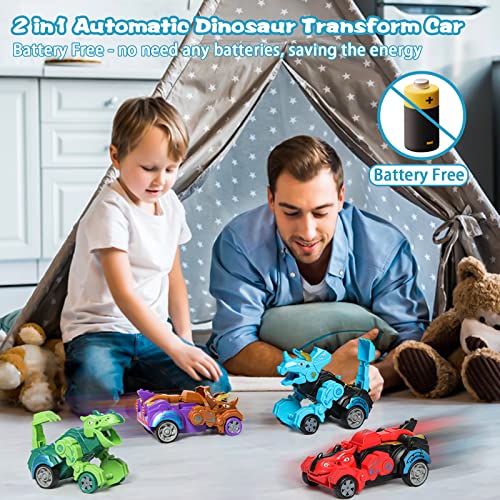 Panamalar Coche de Juguete 2 en 1 de Dinosaurio Transformers para niños, Coche de Dinosaurio de transformación automática para niños, Juguete Preescolar Regalos de cumpleaños de Navidad