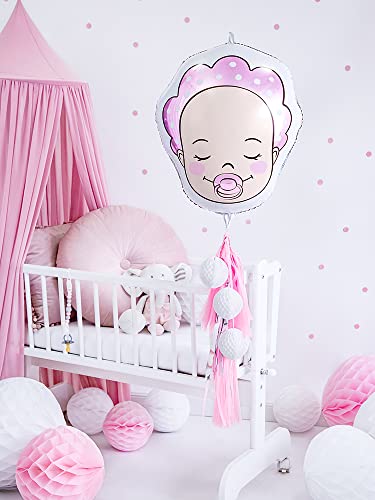 PartyDeco Globo de papel de aluminio en forma de niña en color rosa para decoración de género Reveal Baby Shower- Globo de aire para Hel Tamaño aprox. 40 x 45 cm Guirnalda de globos para cumpleaños