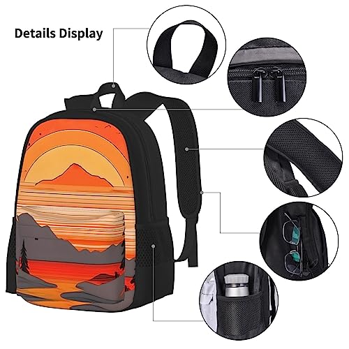 PartyUnix Tree Hills and Rivers - Mochila escolar de 3 piezas con lonchera y estuche para lápices, adecuado para niños y niñas, Black, Talla única, Mochila infantil