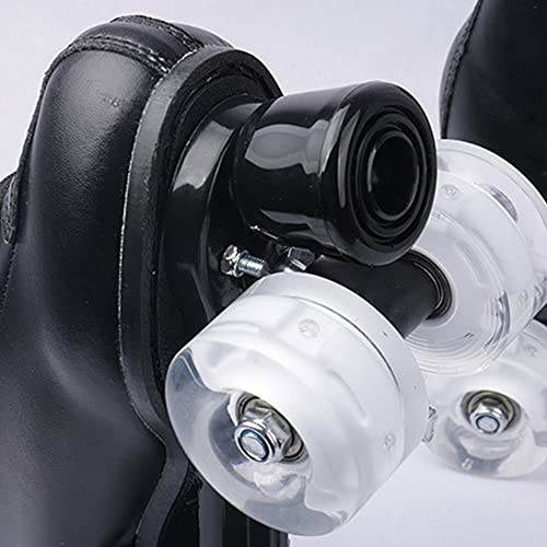 Patines de Ruedas para Mujeres y Hombres, Patines Clásicos de Doble Hilera con Ruedas Iluminadas por LED, Patines 4 Ruedas de Cuero de PU para Principiantes, Adolescentes, Adultos (45,Negro)