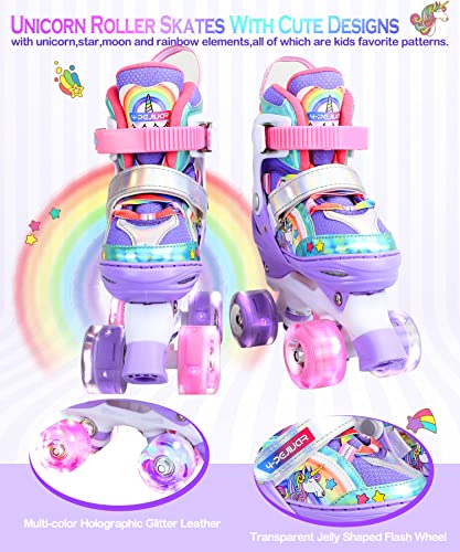 Patines Unicornio para Niños Patines Roller Quad Ajustables con Ruedas Luminosas para Niñas y Niños Principiantes