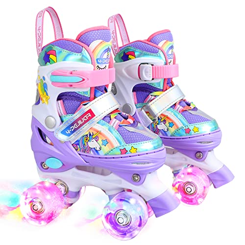 Patines Unicornio para Niños Patines Roller Quad Ajustables con Ruedas Luminosas para Niñas y Niños Principiantes