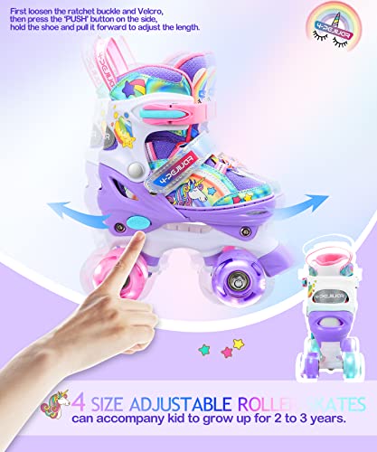 Patines Unicornio para Niños Patines Roller Quad Ajustables con Ruedas Luminosas para Niñas y Niños Principiantes