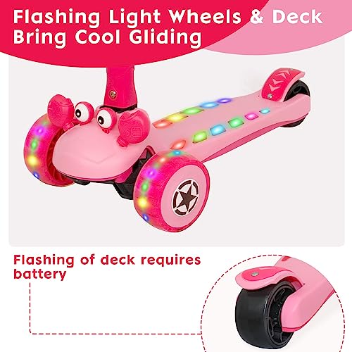 Patinete para Niños 2-en-1 con Asiento Extraíble, LED Ruedas, Patinete Infantil Manillar de Altura Ajustable de 60 a 76 cm para niños pequeños y niñas a Partir de 3 años(Rosa)