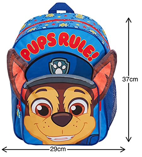 Paw Patrol Mochila para niños 3D Plush Chase Mochila grande Mochila Escuela Guardería Bolsa de viaje con soporte para bebidas, Blue, Talla única, Mochila