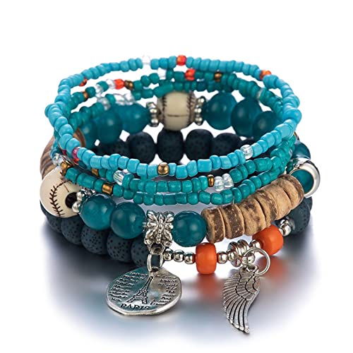 Pendientes de 21 cumpleaños apilables pulseras de cuentas para mujer y hombre, conjunto de pulseras elásticas multicapa multicolor (A, talla única)