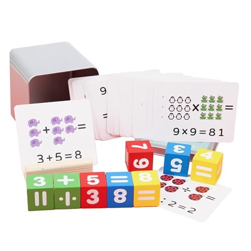 perfk Flash de matemáticas, clasificación y combinación de 8 bloques de números, 54 Uds. de tarjetas con tarjetero para niños, niñas, niños,