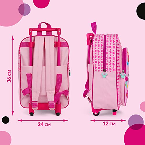 PERLETTI Mochila con Ruedas Disney Minnie Mouse para Niña - Bolso Escolar con Carro, Rosa para Niñas - Mochila Trolley con Ruedas Extraibles y Bolsillo Frontal Fucsia Guardería 36x24x12 cm