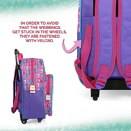 PERLETTI Mochila con Ruedas Gabby's Dollhouse para Niña - Mochila de Viaje Escolar Niñas Jardín de Infancia Carro Desmontable - Trolley Infantil Gabby con Correas Ajustables Multicolor - 36x25x15cm