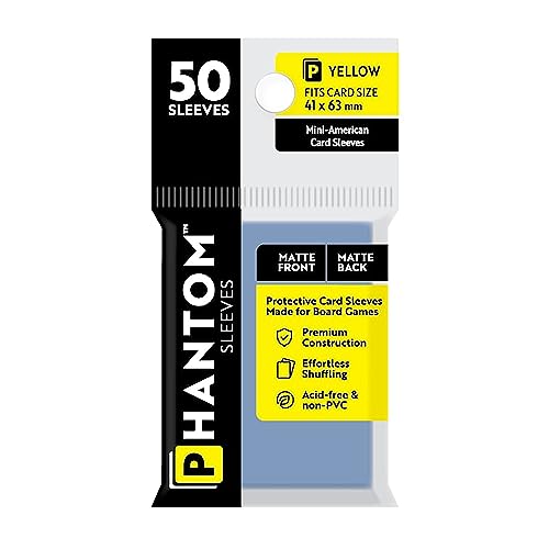 Phantom Sleeves: Tamaño amarillo (41 mm x 63 mm) - Mate/Mate (50) (Compatible con: fundas para tarjetas Mini-American)