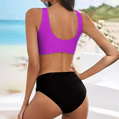 Pianshanzi Bikini para mujer, push up, traje de baño de dos piezas, bikini con traje de baño extraíble, juego push up acolchado para abdomen, camiseta de entrenamiento, triángulo, bikini, morado, XXL