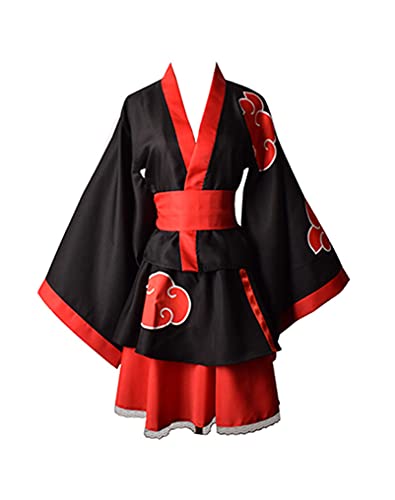 Piccodos Anime Hokage Akatsuki The Red Clouds Dress Kimono Suit Cosplay Disfraz Negro Asian Size Mujer XXL (Pecho 103-109 cm)