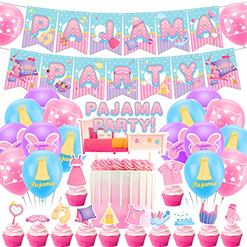 Pijama temático para fiestas, decoración de fiesta de pijama, decoración de fiesta, incluye pijamas temáticos, pancartas para tartas, globos para niñas, accesorios de fiesta de spa